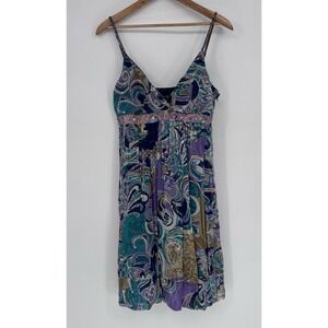 Vintage Eva Blue Y2K Fairy Paisley Beaded Empire Waist Dress Purple Blue Size 10